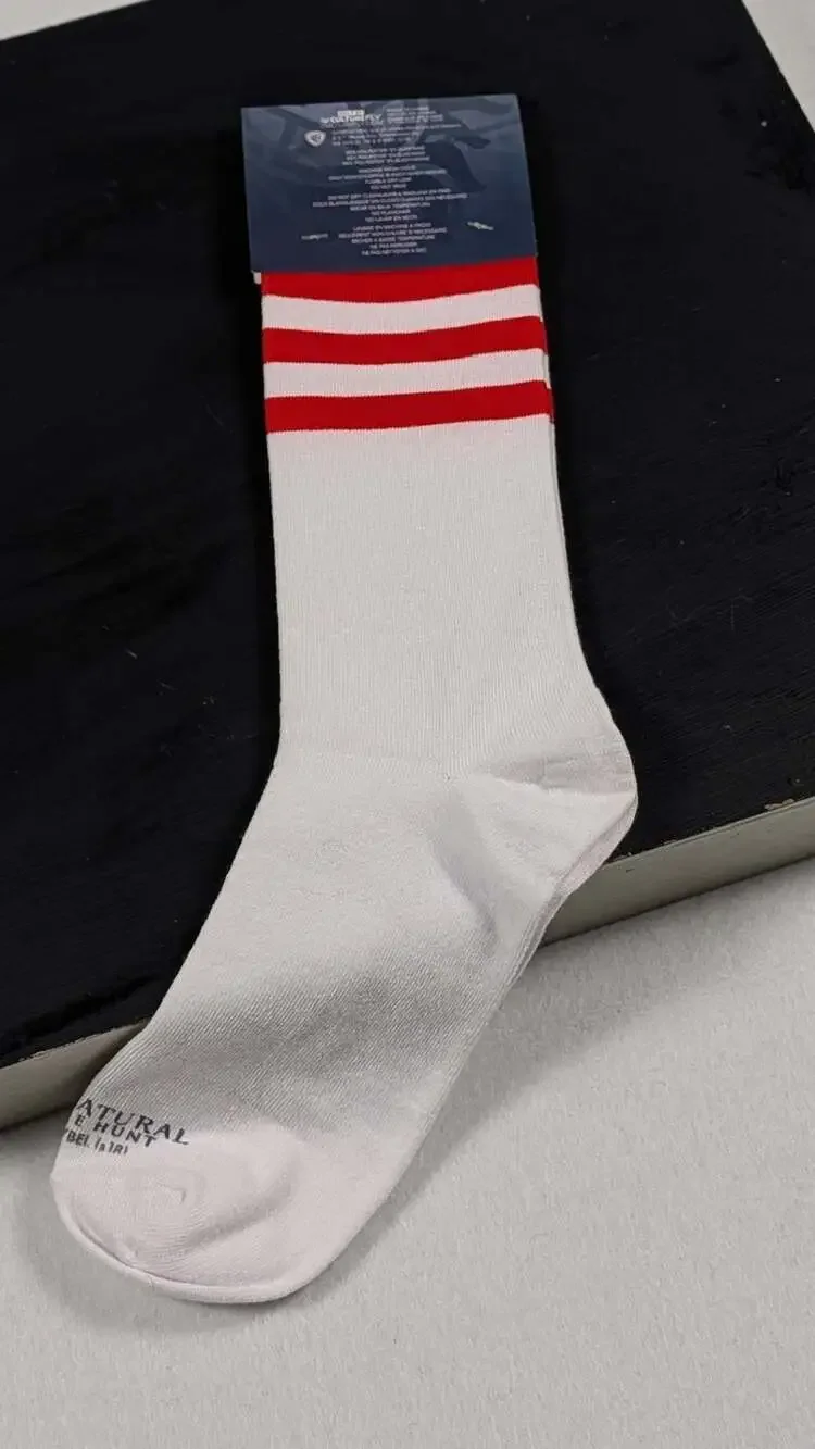 Supernatural Striped Crew Socks (White with Red Stripes)Large